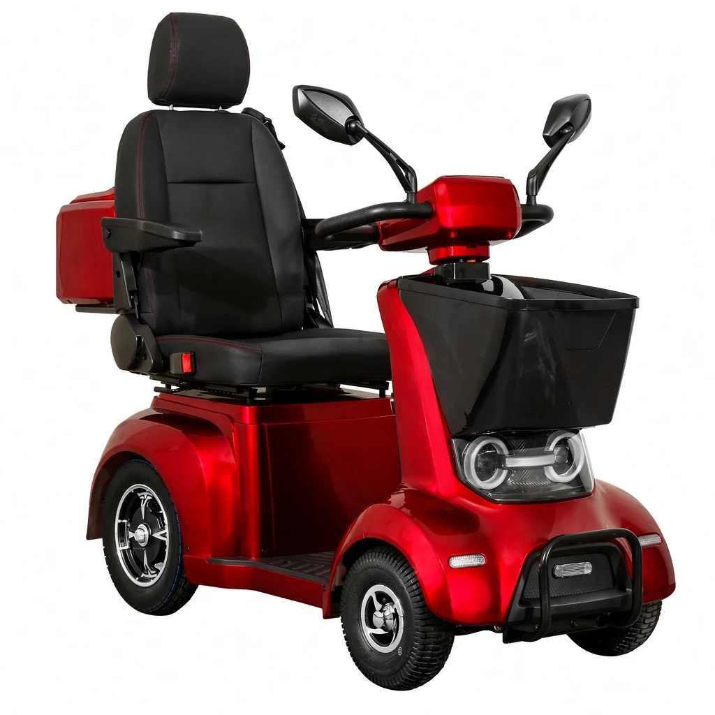 Rolektro Maximus MX4-6, rotes vierrädriges Elektromobil auf Kreidepapier-Fläche
